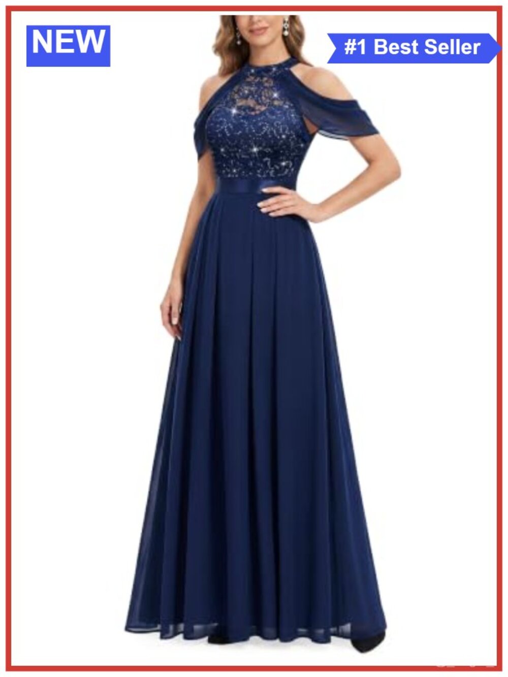 Miusol Lace Sequin Contrast Chiffon Bridesmaid Maxi Dress